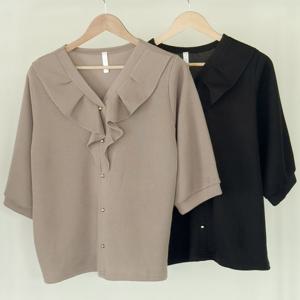 나야홍 / 빅사이즈프릴티 V124L508 레이스카라금단추니트 GO