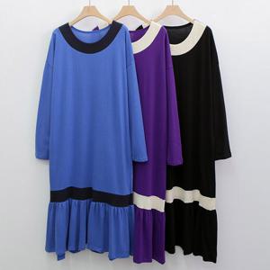 나야홍 / 빅사이즈배색원피스 V131L508 두줄포인트주름원피스 Y