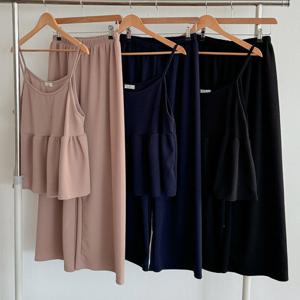 나야홍 / 빅사이즈상하투피스 V160L508 셔링끈나시통팬츠세트 Y