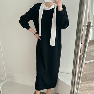 샵앤) 국산 여성 데일리 타이배색 임부 롱원피스 LL-WDR-4851-네이비