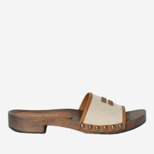 미우미우 가죽 캔버스 스터드 샌들 5Z445E Q1DF062F F 030