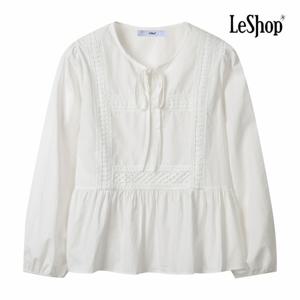 [르샵] 사각 자수 리본넥 셔링 블라우스 (BP9BL007A)