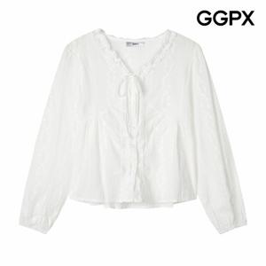 [GGPX] V 프릴 리본 레이스 블라우스 (GP9SH033F)