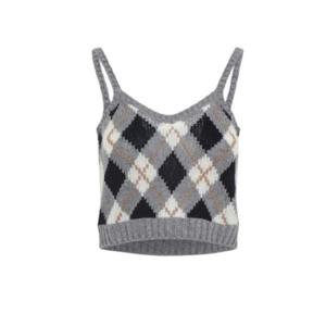 프라다 프라다 캐시미어 체크 슬리브리스 탑 2211077