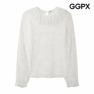 [GGPX] 더블 러플넥 시스루 레이스 블라우스 (GP9SH046F)