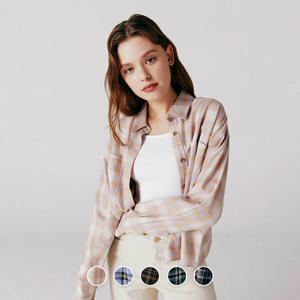 [지오다노]여자 가을 크롭 플란넬 긴팔 체크 남방 셔츠 343911