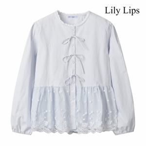 [릴리립스] 트리플 리본 밑단 레이스 블라우스 (YL9SH003)