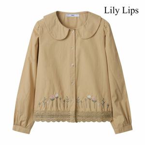 [릴리립스] 둥근 카라 플라워 자수 레이스 블라우스 (YL9SH002)