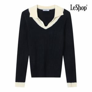 [르샵] 트임 배색 카라넥 스몰 꽈배기 니트 (BP9KP011A)