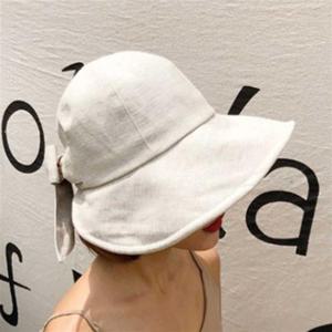 뒷리본 매듭 버킷햇 린넨 모자 넓은챙 여름 바캉스룩 봄모자