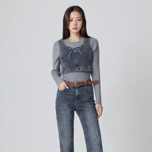 [랩](SET-상의)앞 리본 데님 뷔스티에 블라우스 AR3DB870