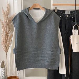 샵앤) 여성 캐주얼 홀판 루즈핏 후드 비조 니트 조끼 DGB-WVS-4935-그레이