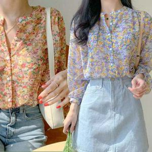 여성 벌룬 소매 꽃 무늬 플라워 블라우스