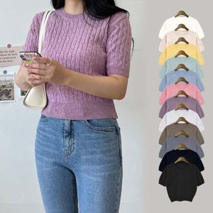 마로 꽈배기 캐시울 크롭 반팔 니트 SD-220824