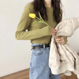 여성 라운드넥 긴팔티 여자상의 긴티셔츠 면티셔츠