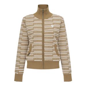 [파리게이츠] (521E4SD403)여성 로고 스트라이프 모크넥 집업 니트