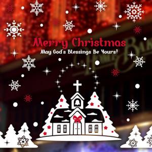 크리스마스 눈꽃 스티커/눈 내리는 밤의 교회 (대형)