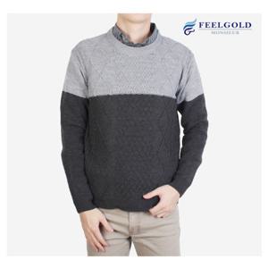 [필골드] MD834 3번 꽈베기배색 라운드 니트