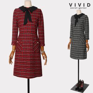 [VIVID SG] 진주단추 팅클 트위드 원피스