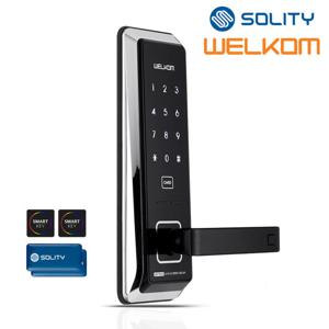 솔리티 웰콤 디지털도어락 무타공 WST500 카드키4개+번호키 0초즉시잠금 내부이중잠금 생활방수 전기충격무력화 스마트라이팅 허수기능 현관문도어락 주키형 도어록