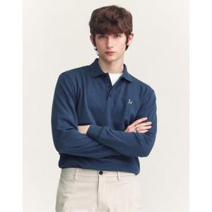 헤지스 남성 24FW 스테디셀러블루 멜란지 면 긴팔카라티셔츠 WHTS4D302B3