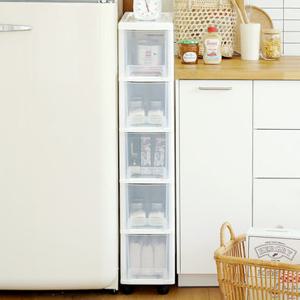 보노하우스 모던 틈새 슬림 서랍장 5단 22cm 다용도 수납 정리함 투명