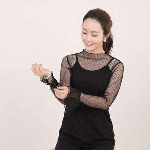 [애비뉴투지]엄마옷 러브미 도트 시스루 여성 여름 긴팔 레이스 블라우스 B06001 50대 60대 중년여성의류