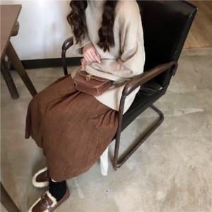 에퀴르 여성 봄 가을 밴딩 주름 플리츠 미디 스커트