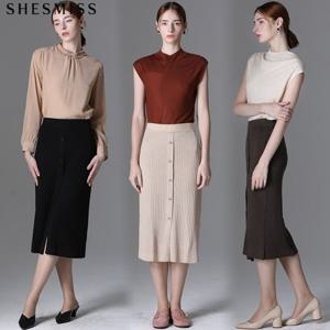 [쉬즈미스(SHESMISS)] 페미닌 골지 밴딩 울니트 스커트