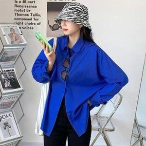 [셀러허브_여성트랜드패션]ONM 봄가을 색감예쁜 루즈핏 셔츠 블루블라우스