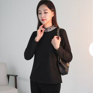 드리다 여성 레이스 핫픽스 빅사이즈 긴팔 티셔츠 40-50대 미시 중년여성 엄마옷 하객 상견례 모임 출근