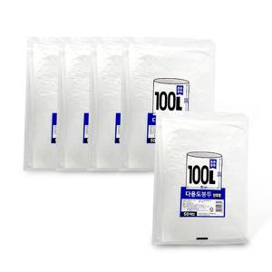 튼튼 다용도봉투 100L (90x110cm 50매) 반투명-5개 분리수거 비닐봉지 비닐봉투 흰색비닐 재활용비닐