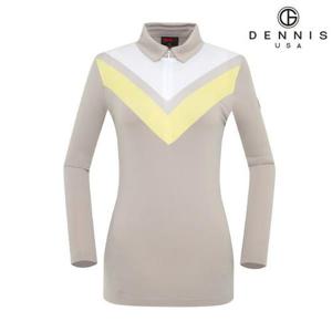 [데니스골프][DENNIS] 여성)V배색 반짚업 티셔츠_NAMSLTS053