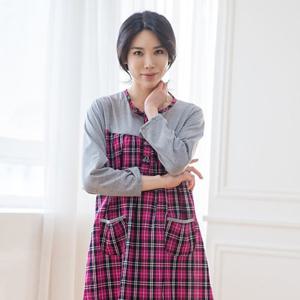여성 라운드 체크 핑크 원피스