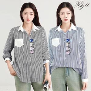 [헬리꽁땡]스트라이프고양이셔츠2종