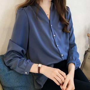 러블리 가을룩 코디 셔츠 자켓 이너 브이넥 블라우스 (W9CB256)