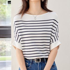 [퀸이즈] [~77까지]쥬크 가오리핏 스트라이프 니트티셔츠