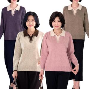 [엄마옷 로즈맘] 온결배색카라니트티셔츠
