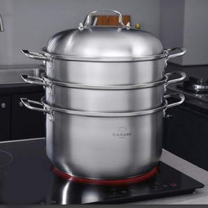 까사니 인덕션 스텐 찜기 3단 찜솥 대형 전골냄비 36cm