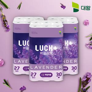 (홈츠) 대왕 럭플러스 라벤더 3겹 화장지 27m 30롤 3팩(총 90롤)