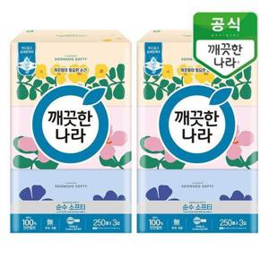 갤러리아_깨끗한나라 순수소프티 미용티슈 250매 3입x2팩