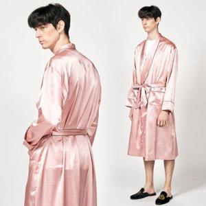 [알콩단잠]남성 실크가운 나이트 로브 홈웨어 잠옷가운 ~120cm롱기장 (핑크)