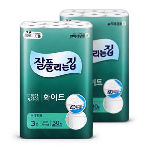잘풀리는집 도톰한 화이트 화장지 3겹 28m30롤 2팩