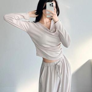 [옷자락] 여자 방송댄스복 셔링 크롭티 밴딩 와이드팬츠 세트