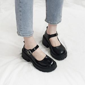 [디아슈즈]코나 메리제인 유광 무광 블랙 키높이 통굽 로퍼 6cm