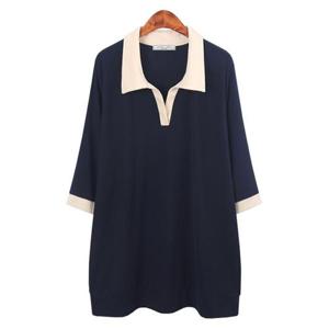 [허밍퍼플]여성용 3654-로튼 7부 소매 T 빅사이즈 찰랑한 슬림 날씬 플러스 카라 셔츠 시원한 여성의류