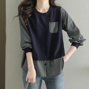[패션시그널]라운드넥 조끼 레이어드 블라우스 5B47E3