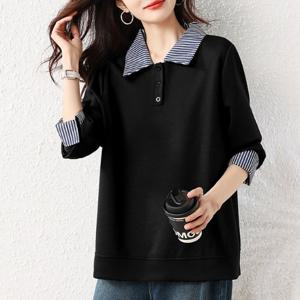 [블랙퀸] 스트라이프 배색 맨투맨티 blk003986