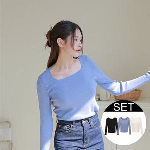 ★3종세트★[최초가 79,900원][르포엠]에테르 소프트 스퀘어넥 니트 3종세트