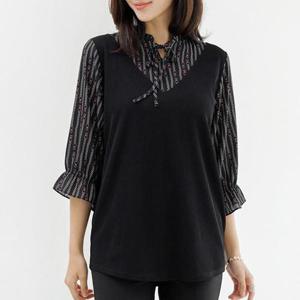 [데드라](110size)하우디체인배색블라우스 TBD4004_DO
